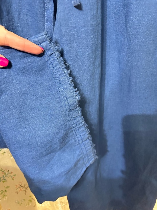 Cloth & Stone Blue Linen Blend Wide Leg Crop Pants Paperbag Waist L - Picture 2 of 5